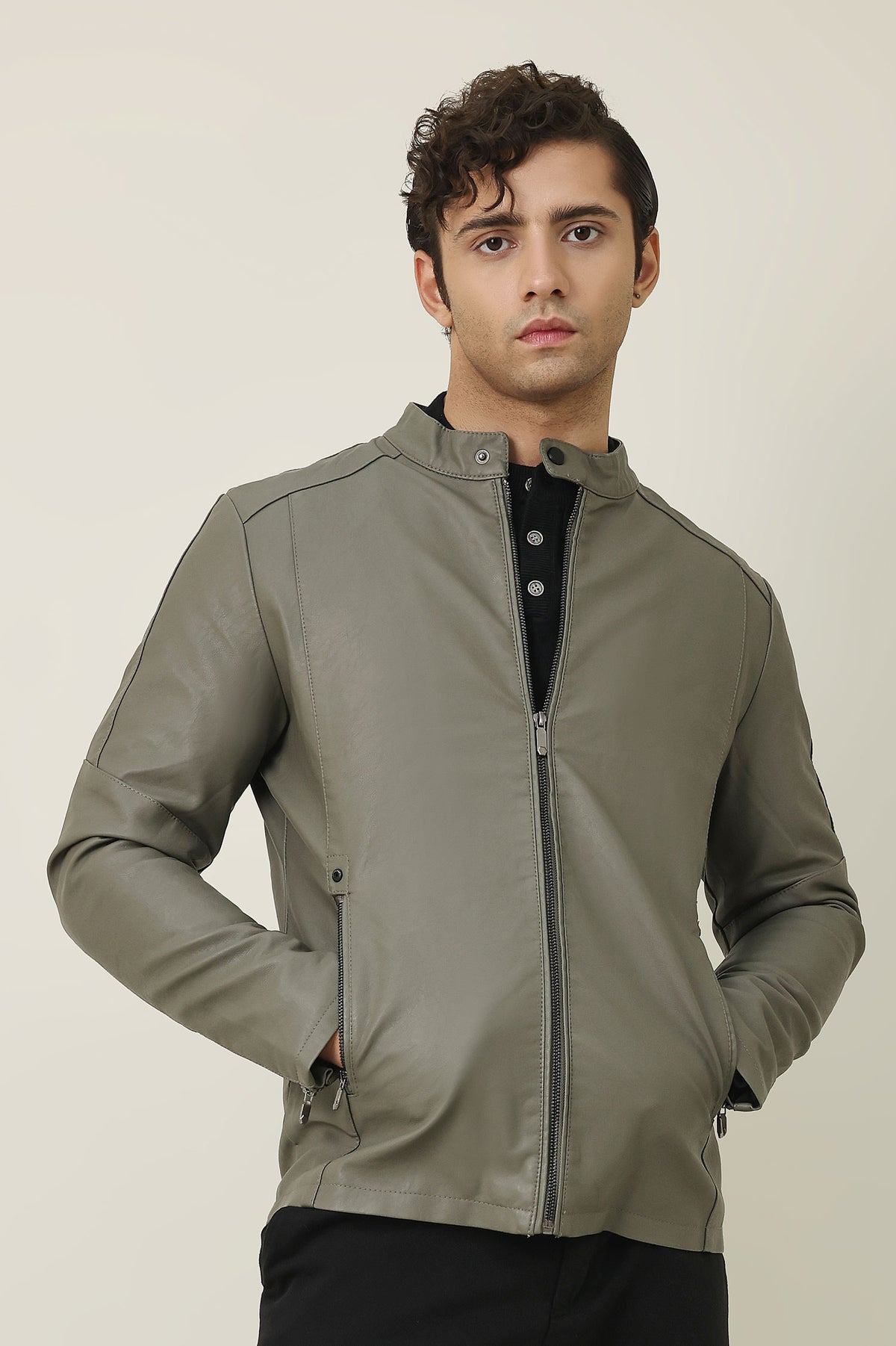 ARMOUR MANDARIN ZIP-UP JACKET-GREY