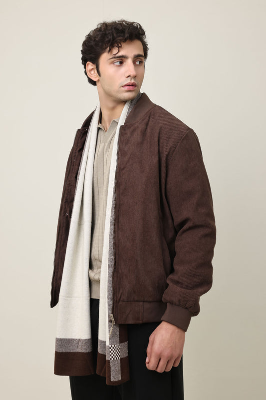 VARSITY INSPIRED JACKET-COFFEE