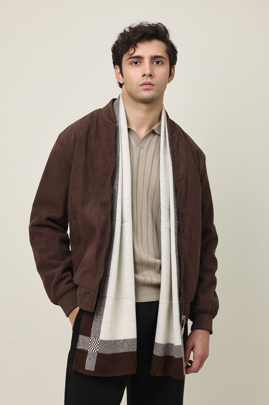 VARSITY INSPIRED JACKET-COFFEE