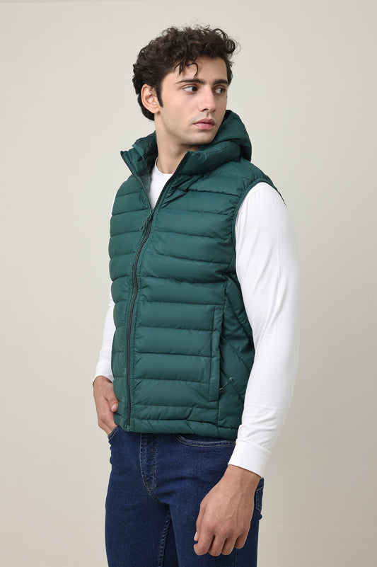 QUILTED CORD VEST JACKET-DK/GREEN
