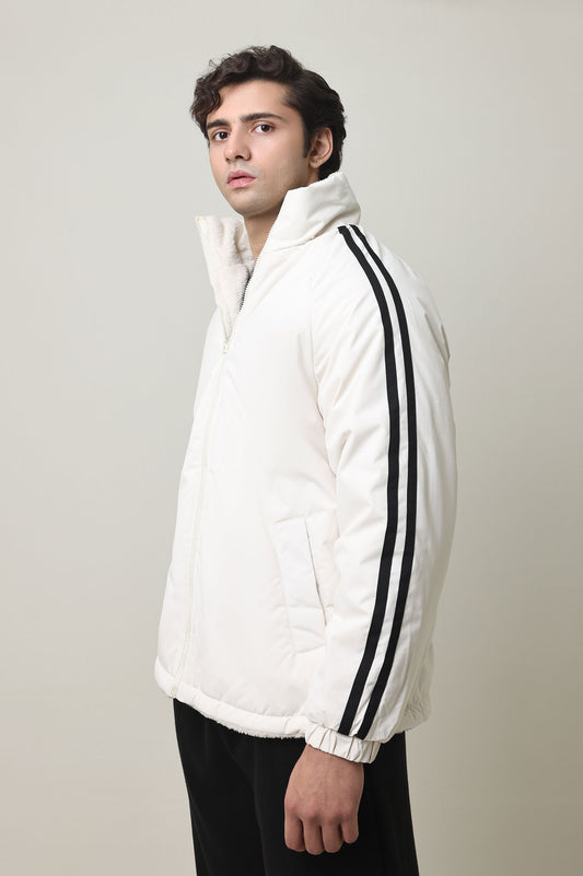 STRIPE EDGE PUFFER JACKET-WHITE