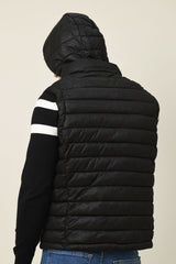 SLEEVELESS HOODED VEST-BLACK