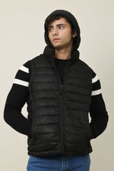 SLEEVELESS HOODED VEST-BLACK