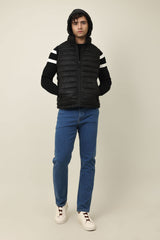 SLEEVELESS HOODED VEST-BLACK