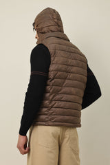 SLEEVELESS HOODED VEST-COFFEE