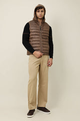 SLEEVELESS HOODED VEST-COFFEE