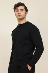 HENLEY SOLO SWEATER-BLACK