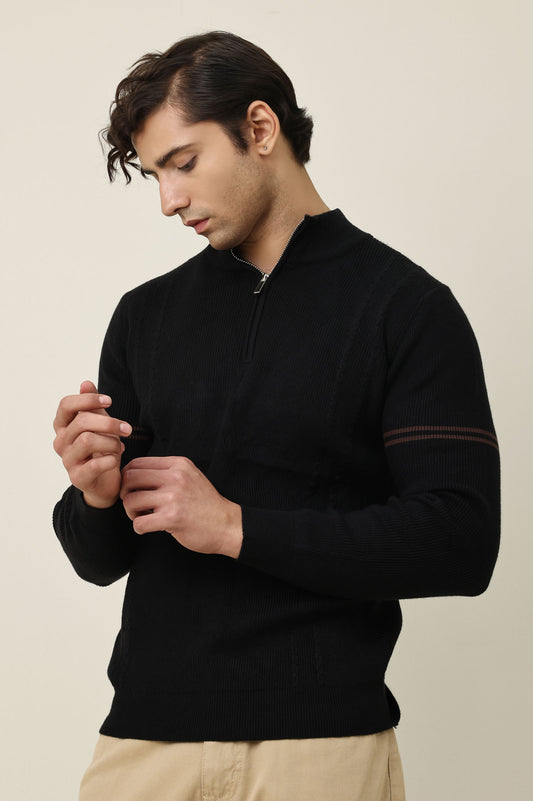URBAN KNIT HALF ZIP SWEATER-BLACK