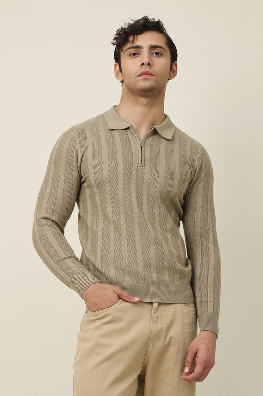 COLLAR KNITPOLO SWEATER-KHAKI