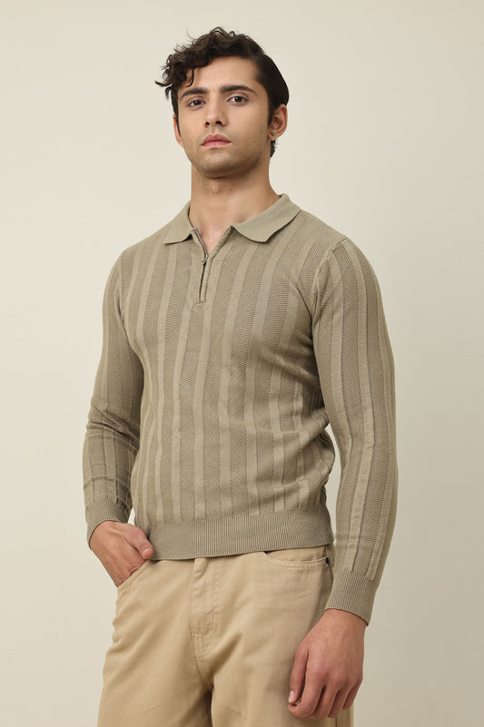 COLLAR KNITPOLO SWEATER-KHAKI