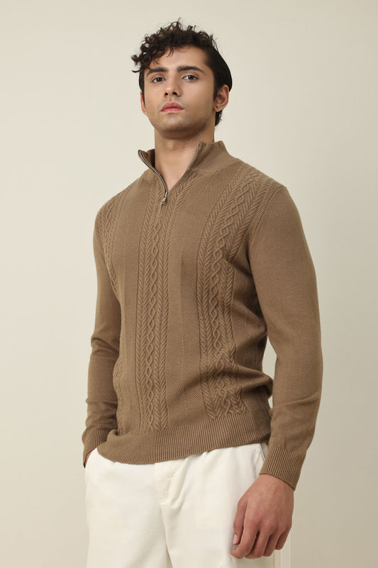 CHELSEA ZIP UP SWEATER-KHAKI