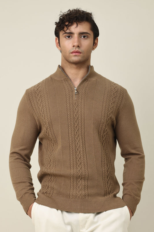 CHELSEA ZIP UP SWEATER-KHAKI