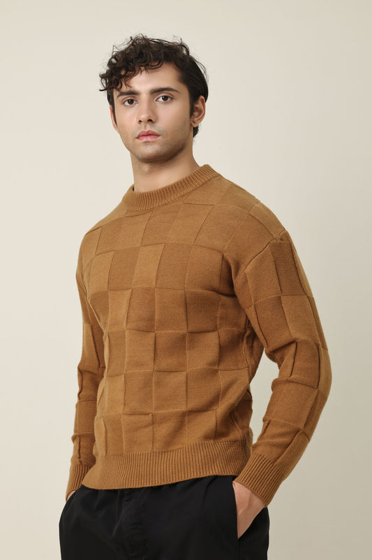 CHECKMATE PULLOVER SWEATER-CAMEL