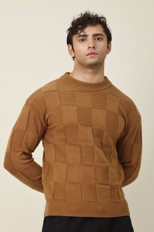 CHECKMATE PULLOVER SWEATER-CAMEL