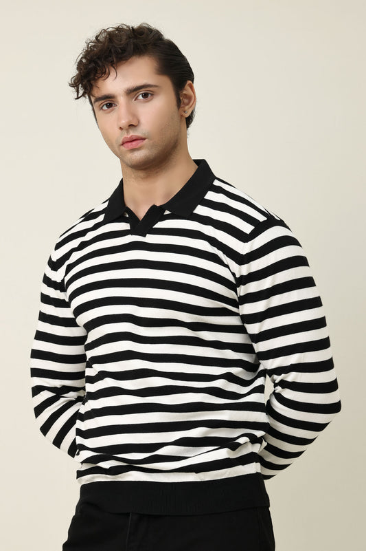 CONTINENTAL COLLAR SWEATER-BLACK