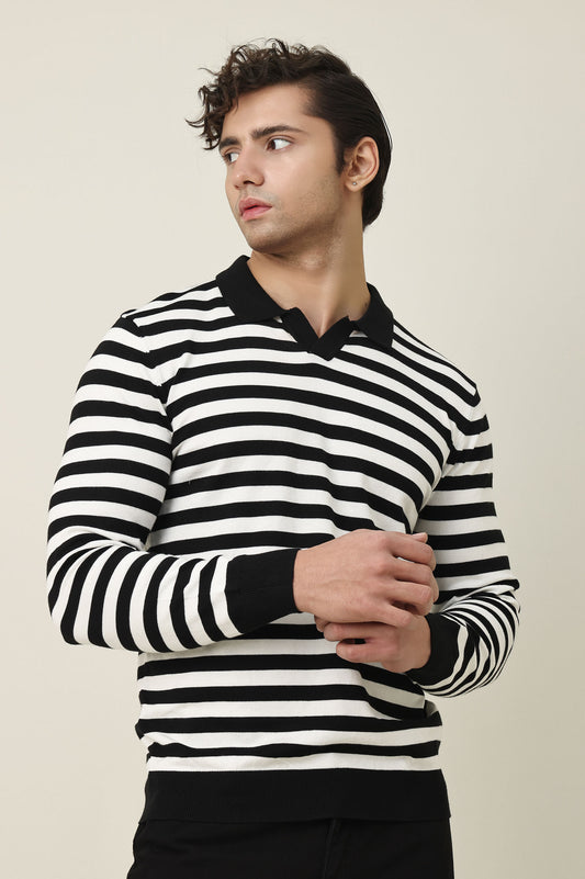 CONTINENTAL COLLAR SWEATER-BLACK