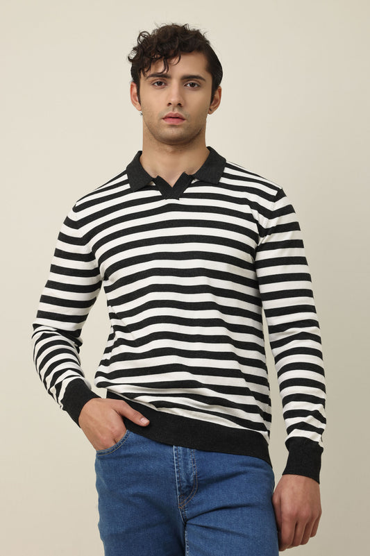 CONTINENTAL COLLAR SWEATER-GREY