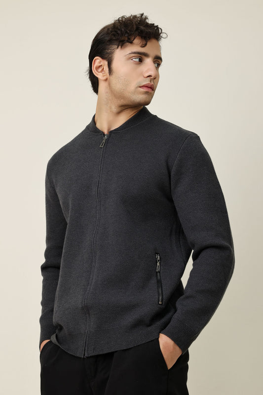 CORELINE ZIP SWEATER-CHARCOAL