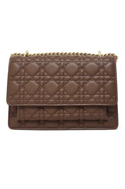 QUILTED ELEGANCE SHOULDER BAG-COFFEE