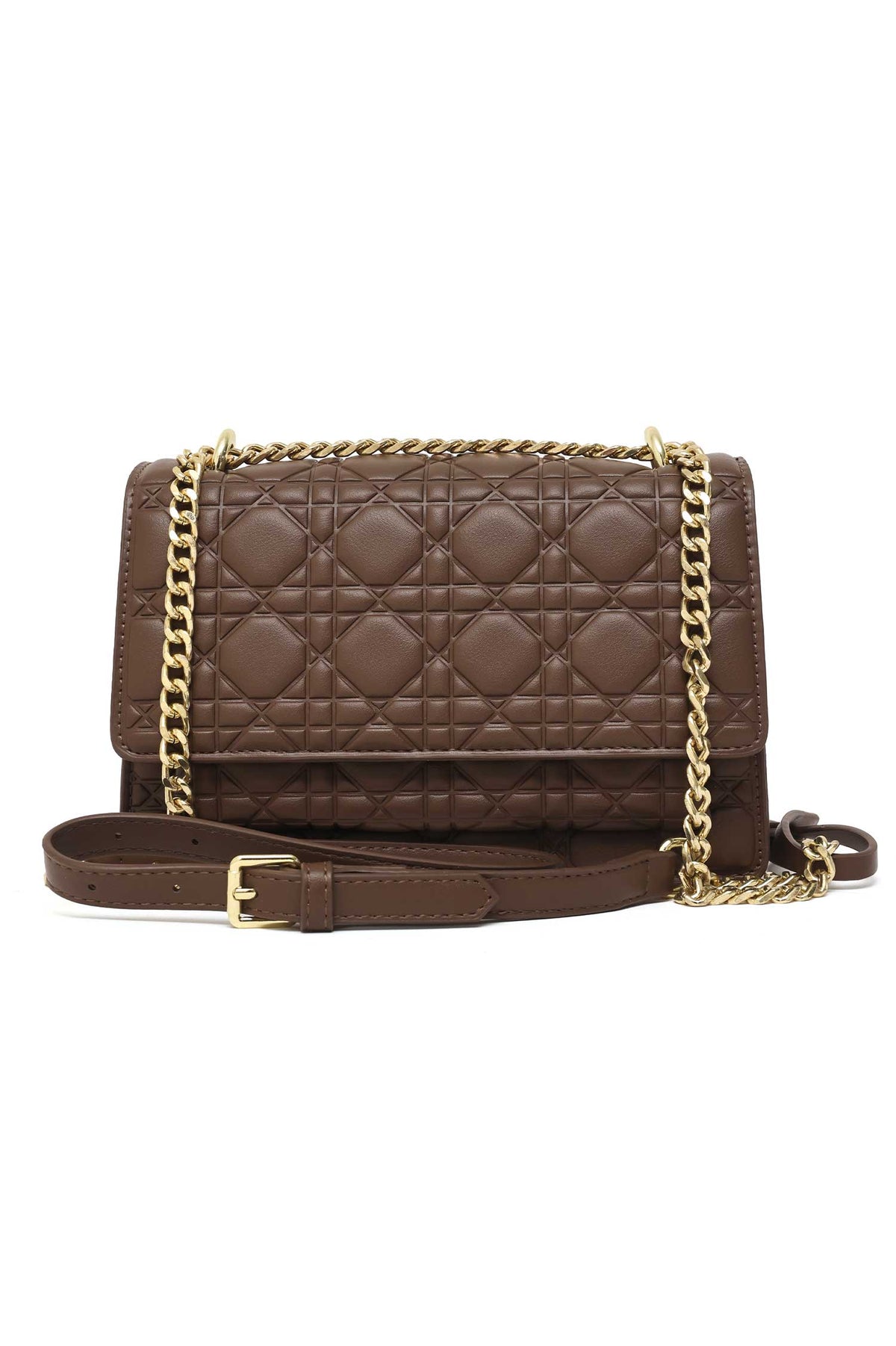 QUILTED ELEGANCE SHOULDER BAG-COFFEE