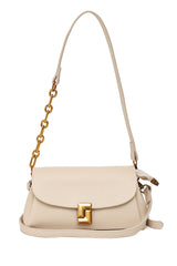 CHAIN ACCENT SHOULDER BAG-BEIGE