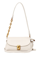 CHAIN ACCENT SHOULDER BAG-WHITE