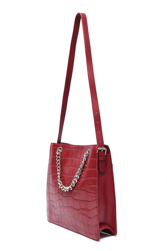 CROCODILE CHAIN TOTE - MAROON