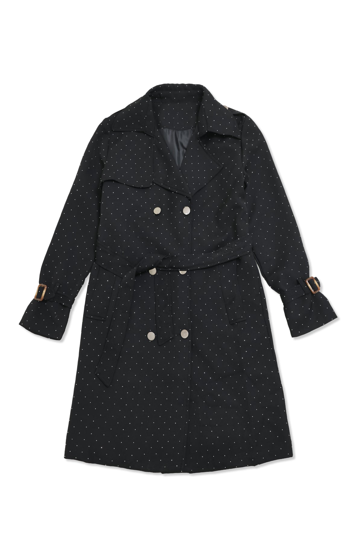 WOVEN DREAM BELTED COAT-BLACK