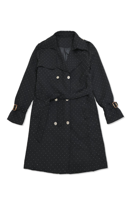 WOVEN DREAM BELTED COAT-BLACK
