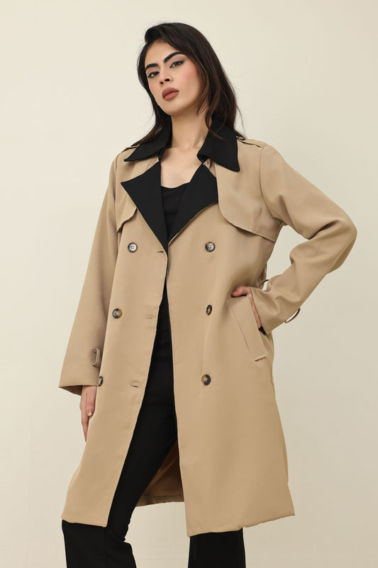 DOUBLE-LAYER LAPEL TRENCH COAT-BEIGE