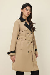 DOUBLE-LAYER LAPEL TRENCH COAT-BEIGE