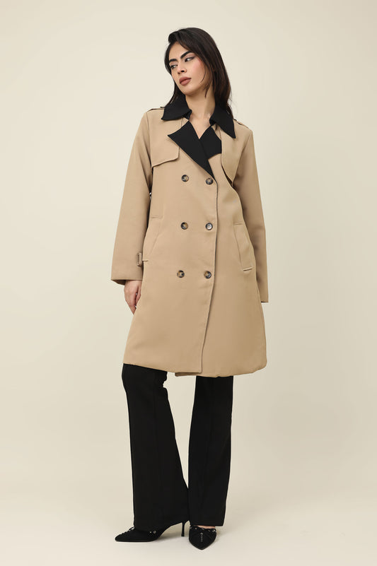 DOUBLE-LAYER LAPEL TRENCH COAT-BEIGE