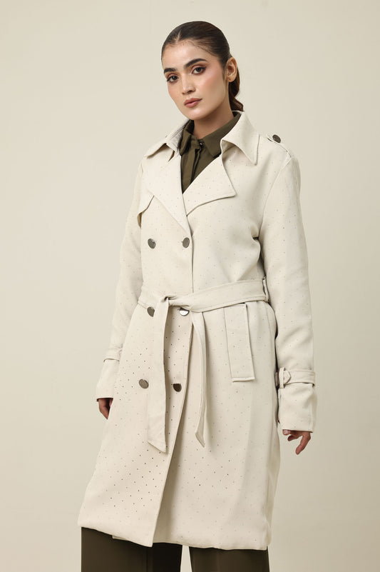 WOVEN DREAM BELTED COAT-BEIGE