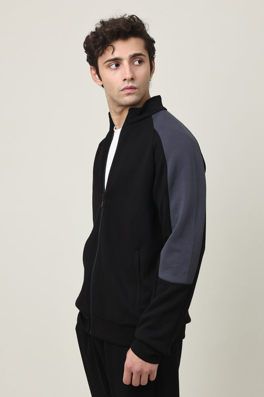 DUAL TONE FLEECE HYBRID JACKET-BLK/GRY