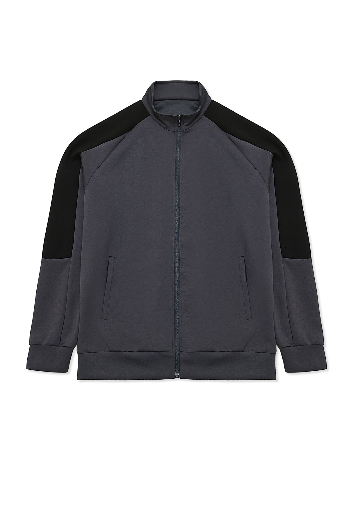 DUAL TONE FLEECE HYBRID JACKET-GRY/BLK