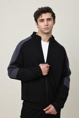 DUAL TONE FLEECE HYBRID JACKET-BLK/GRY