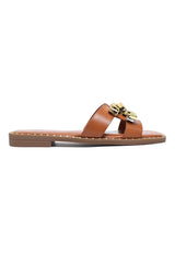 CITY CHIC BUCKLE SLIDES-CAMEL