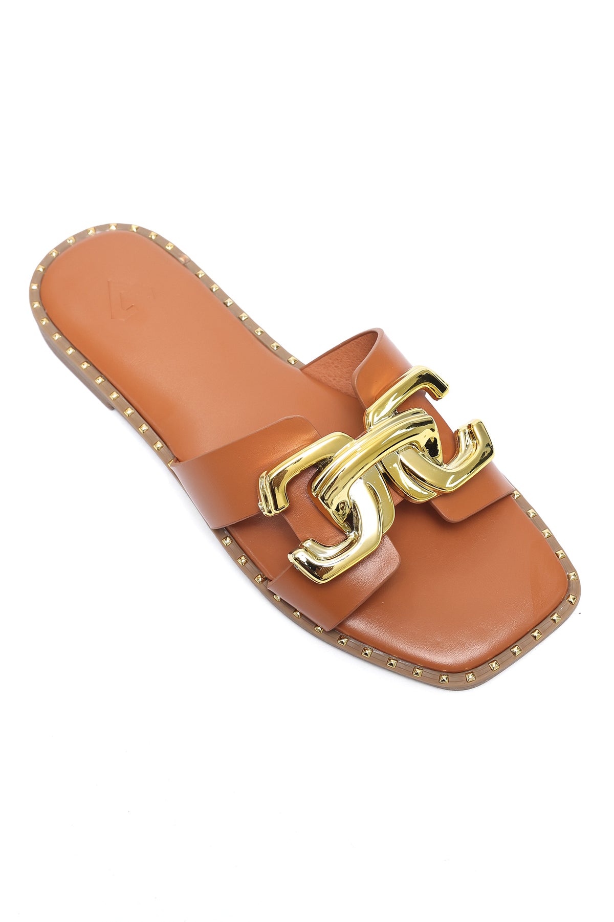 CITY CHIC BUCKLE SLIDES-CAMEL