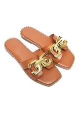 CITY CHIC BUCKLE SLIDES-CAMEL