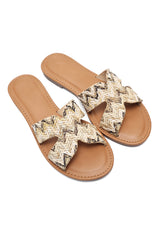 CROSS OVER FLAT SLIPPERS-BEIGE