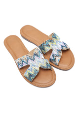 CROSS OVER FLAT SLIPPERS-BLUE