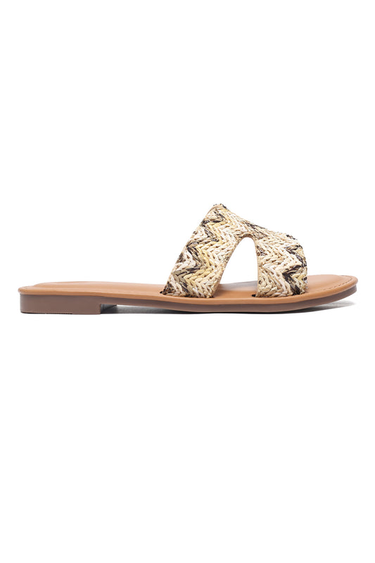 CROSS OVER FLAT SLIPPERS-BEIGE