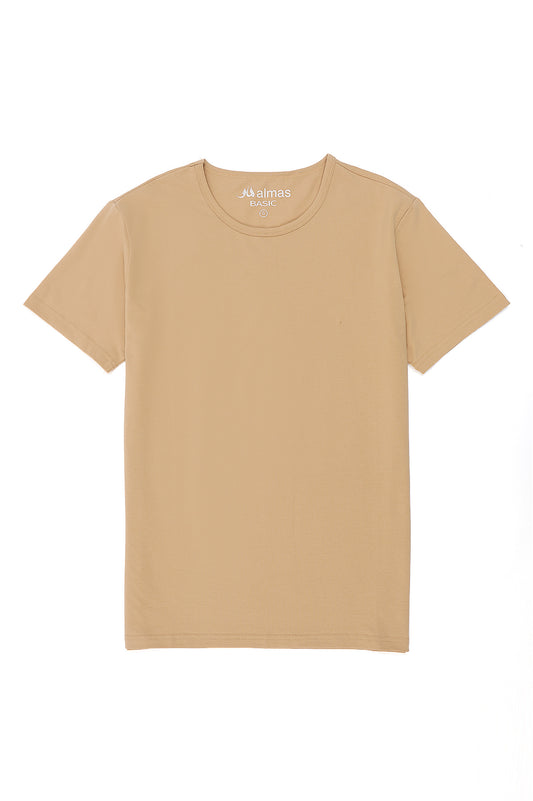 PLAIN COTTON TEE-BEIGE