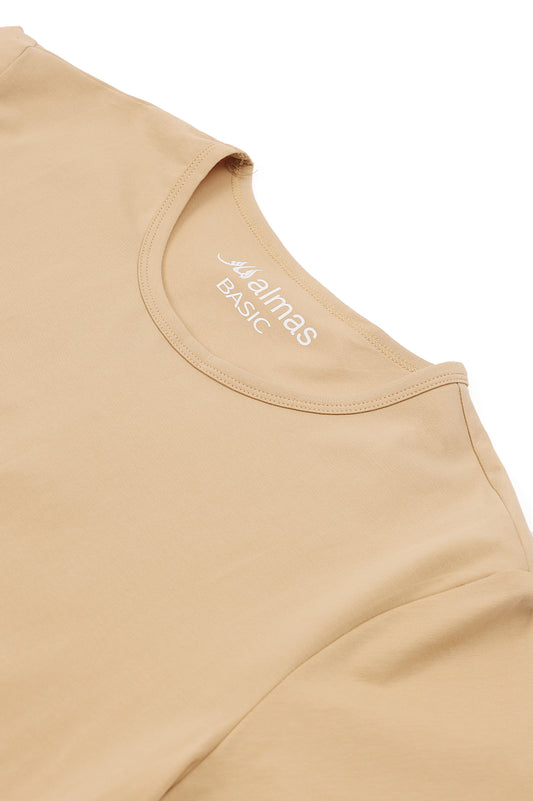 PLAIN COTTON TEE-BEIGE