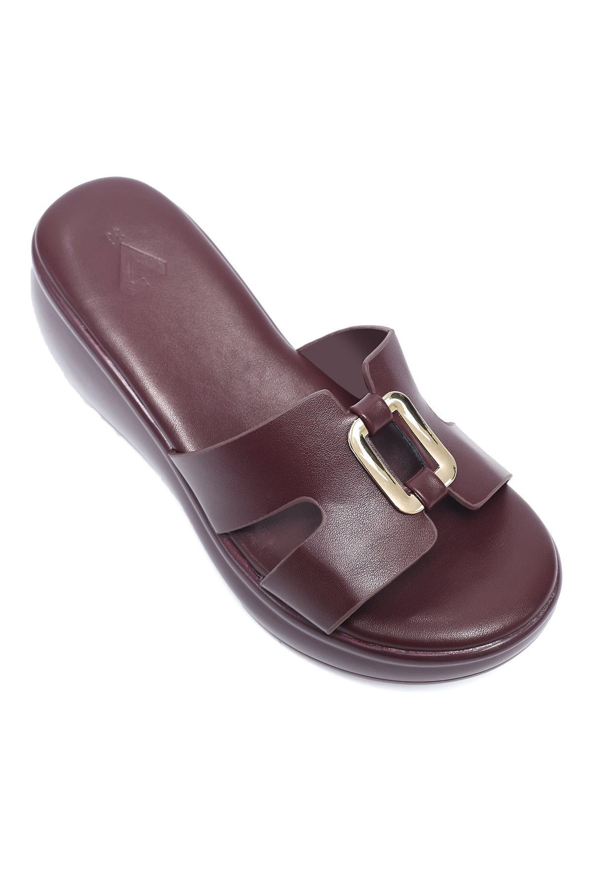 BUCKLED PLATFORM SLIDE-BURGUNDY