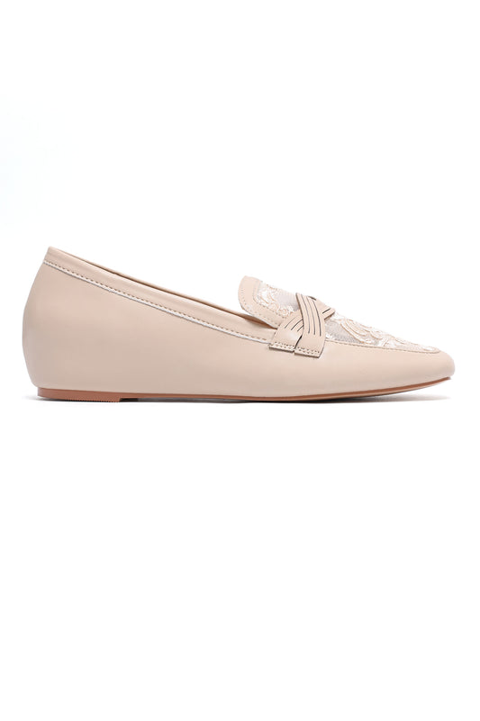 VALENCIA LACE CROSSOVER LOAFER-BEIGE