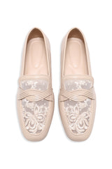 VALENCIA LACE CROSSOVER LOAFER-BEIGE