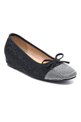 VIENNA CRYSTAL TOE BOW BALLERINA-BLACK
