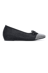 VIENNA CRYSTAL TOE BOW BALLERINA-BLACK