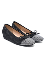 VIENNA CRYSTAL TOE BOW BALLERINA-BLACK
